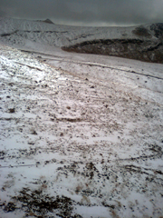 阿蘇山の斜面。一面雪