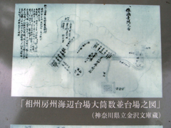 「相州房州海辺台場大筒数並台場之図」と描かれた猿島の地図
