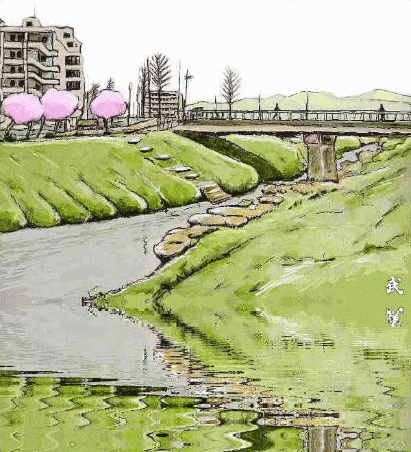 春の小川 風景048 風景画をパソコンで